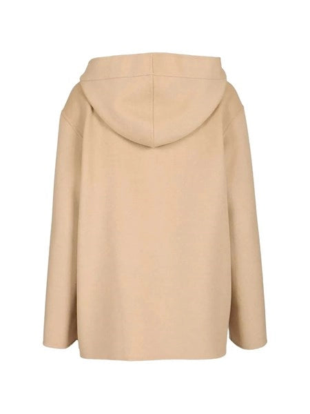 Cappotto con cappuccio in lana, cachemire e seta