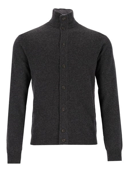 Cardigan bicolore in lana e cashmere
