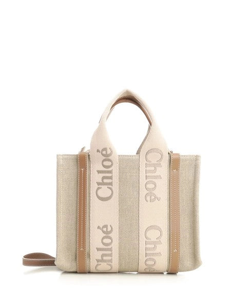 Piccola borsa tote Woody in lino