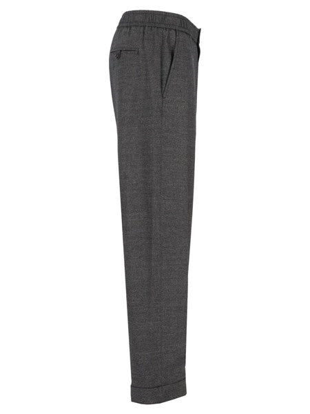 Pantaloni over in lana vergine e cashmere effetto denim