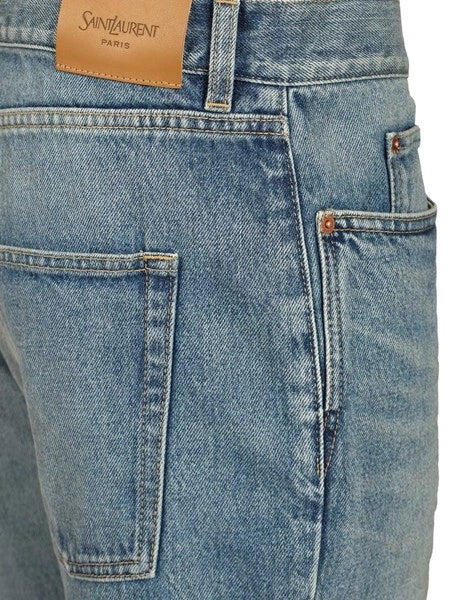 jeans slim rilassati a vita bassa in denim blu