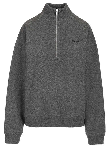 Maglione con cerniera in cashmere e jersey