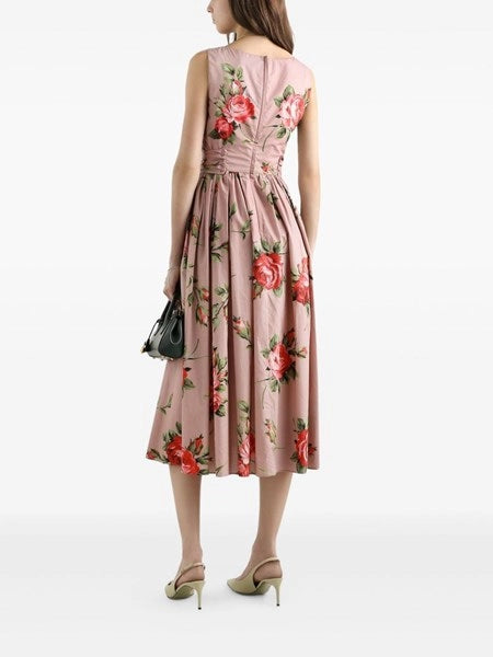 Abito in cotone stampa bouquet rose