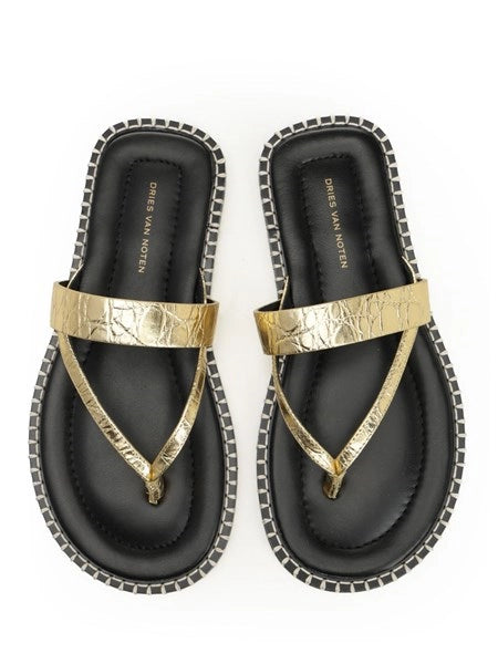 Sandali infradito in pelle metallizzata