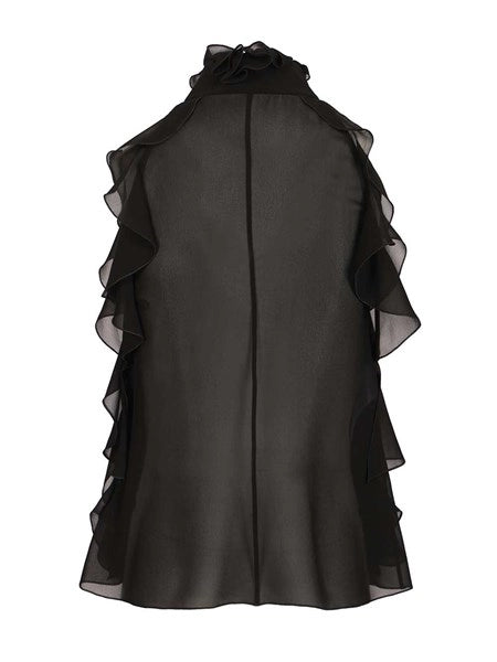 Top cut-out in georgette di seta con ruches
