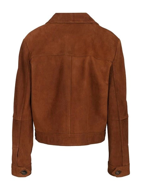 Giacca boxy in pelle scamosciata