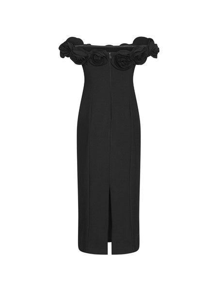 Abito midi in crêpe nero con stampa floreale