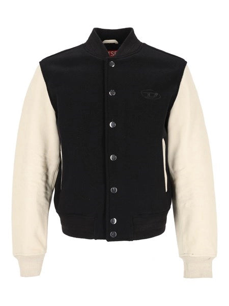 Giacca bomber in misto lana e pelle