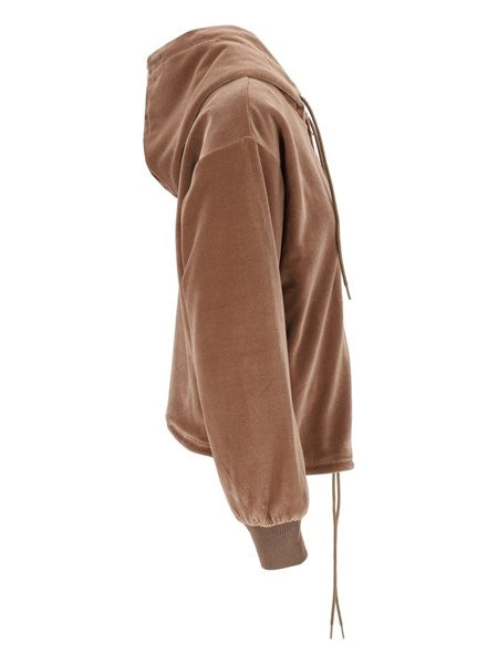 Felpa con cappuccio e zip in jersey di velluto