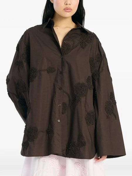 camicia oversize Flower marrone scuro