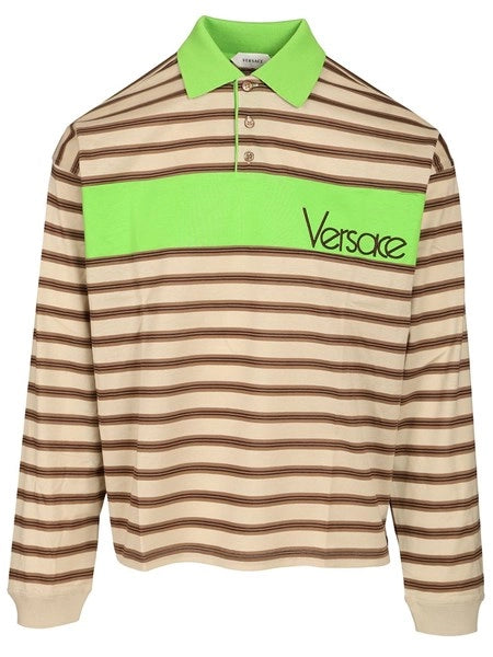 Polo in cotone a righe con intarsio