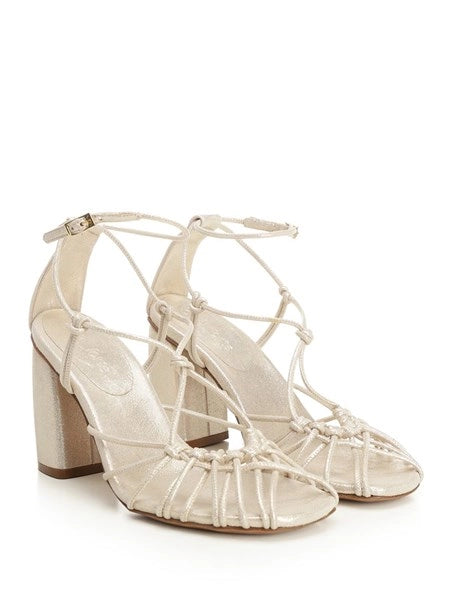sandali con tacco alto in pelle laminata