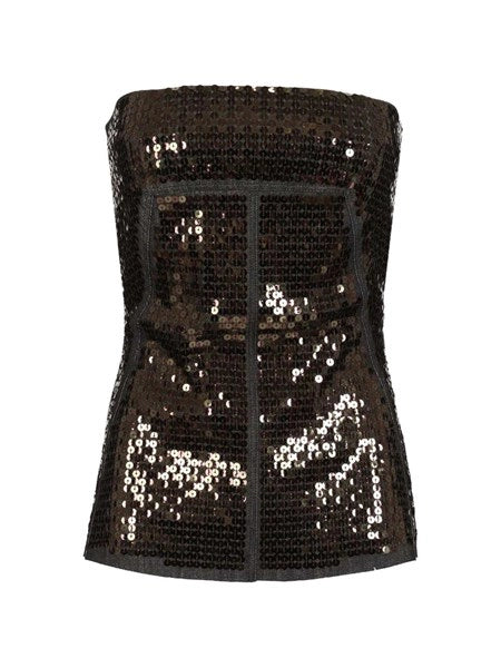 Top bustier in denim con paillettes