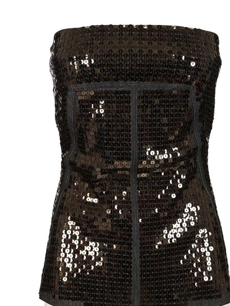 Top bustier in denim con paillettes