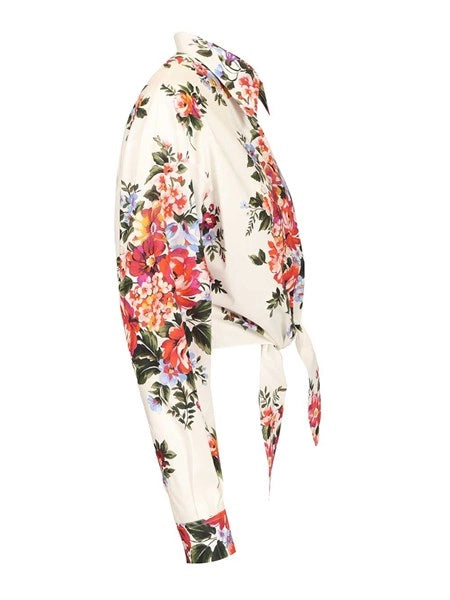Camicia in cotone stampa mazzo di fiori