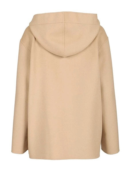 Cappotto con cappuccio in lana, cachemire e seta
