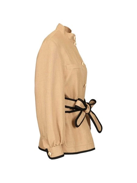 Giacca in twill ricamata con cintura