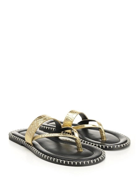 Sandali infradito in pelle metallizzata