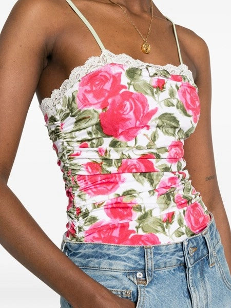 Body arricciato con stampa rose
