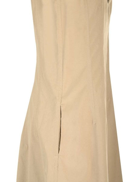 Maxi abito smanicato beige in cotone