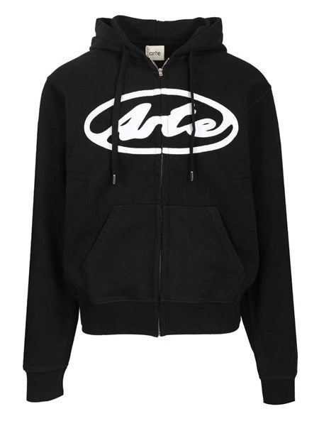 Felpa con cappuccio e zip con logo circolare