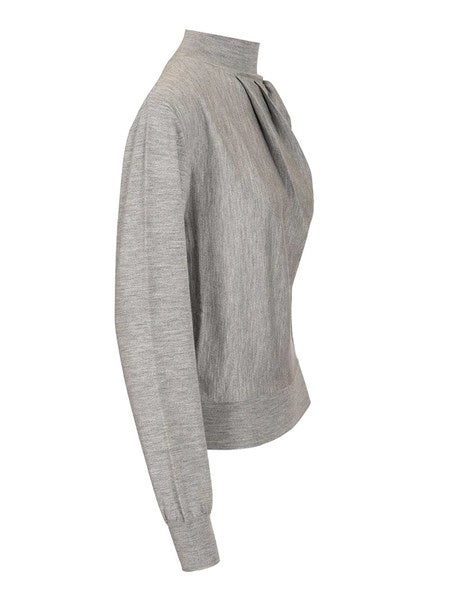 Pullover a collo alto in misto lana drappeggiato