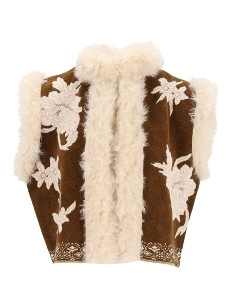Gilet bordi eco fur jaquard ciniglia "the lotus"