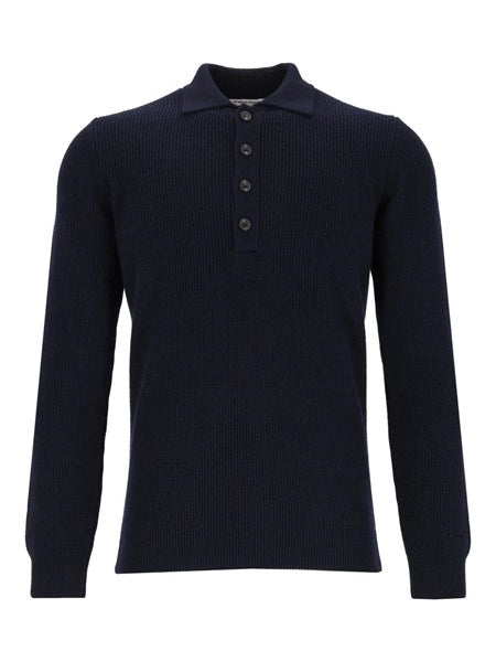 Polo a coste in lana e cashmere