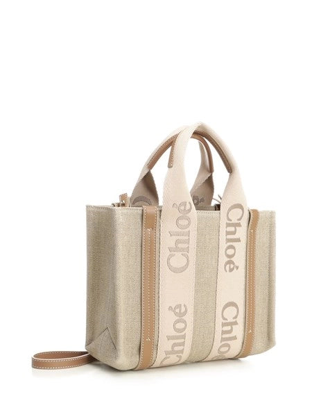 Piccola borsa tote Woody in lino