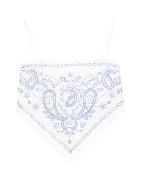 Top in lino e cotone con ricamo
