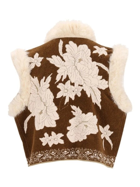 Gilet bordi eco fur jaquard ciniglia "the lotus"