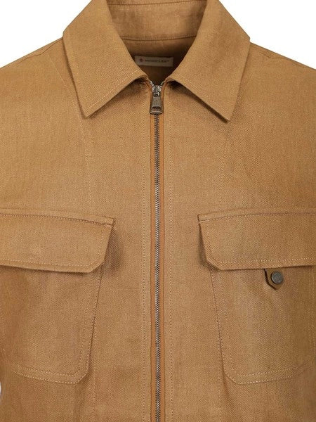 Camicia a maniche corte con cerniera in twill di lino