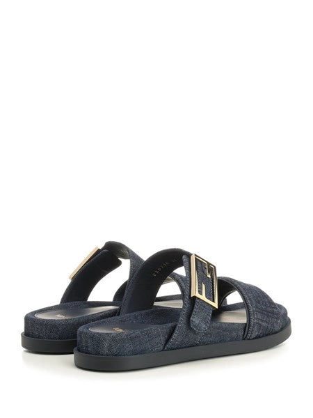 Slide flat in denim