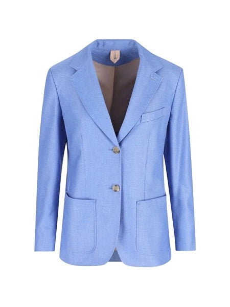 Blazer monopetto in canvas di lana e seta
