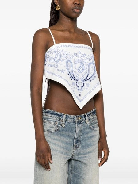 Top in lino e cotone con ricamo