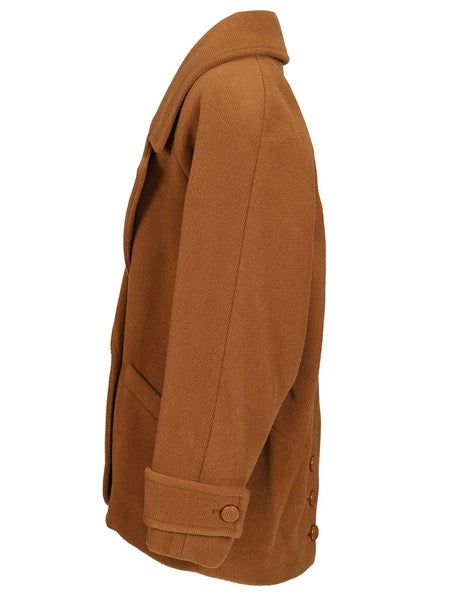 Cappotto corto doppiopetto in lana con motivo a spina di pesceMA06