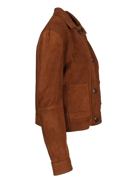 Giacca boxy in pelle scamosciata
