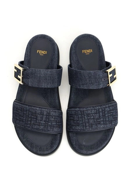 Slide flat in denim