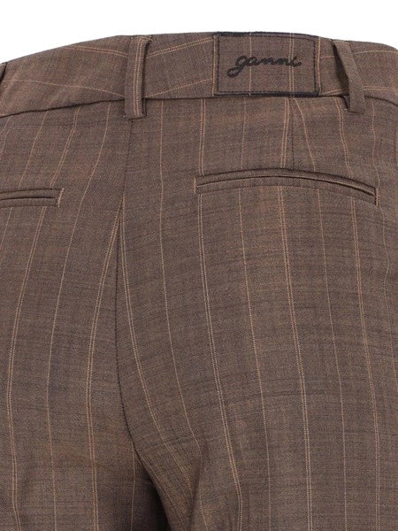 Pantaloni in lana gessata marrone