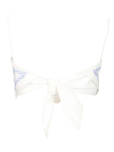 Top in lino e cotone con ricamo