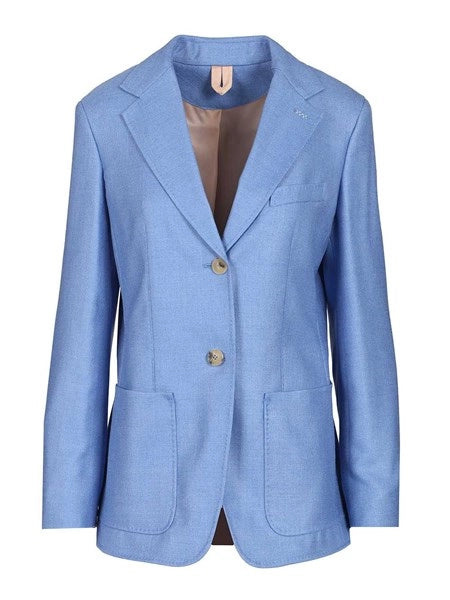 Blazer monopetto in canvas di lana e seta