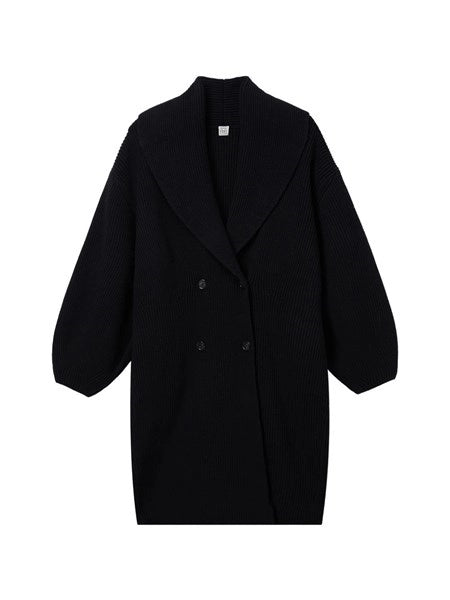 Cardigan doppiopetto in lana a coste