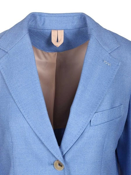 Blazer monopetto in canvas di lana e seta