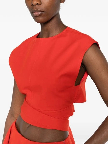 Top cropped in gabardine di cotone con fascia