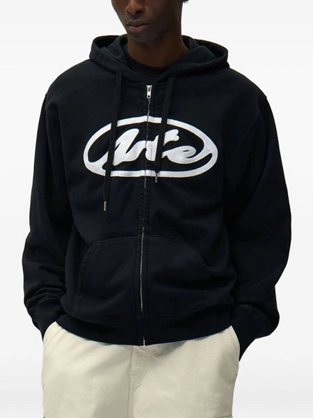 Felpa con cappuccio e zip con logo circolare