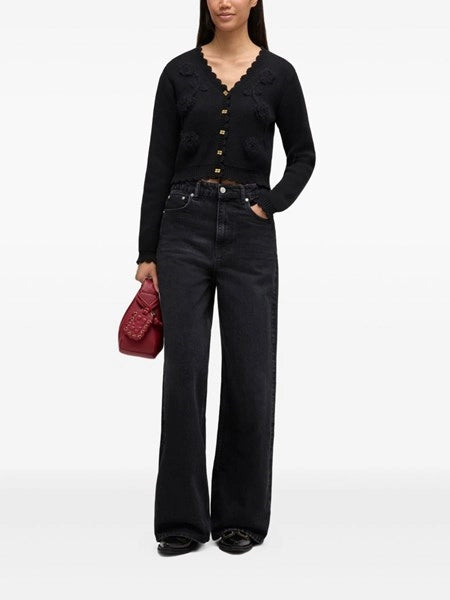 Cardigan nero con applicazioni all'uncinetto
