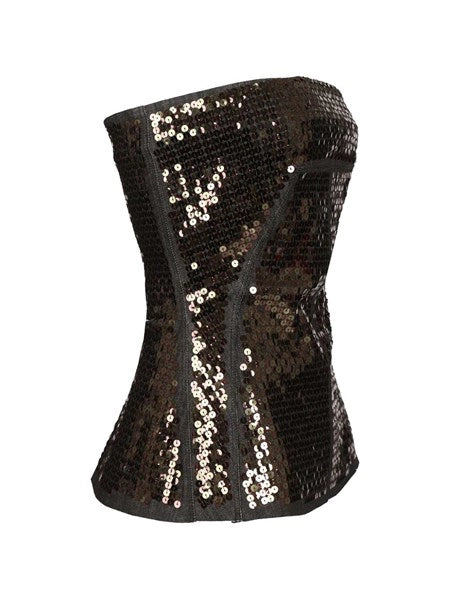 Top bustier in denim con paillettes
