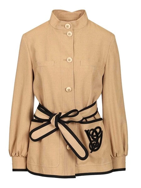 Giacca in twill ricamata con cintura