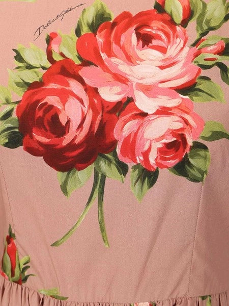 Abito in cotone stampa bouquet rose