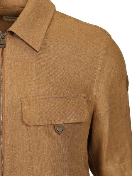 Camicia a maniche corte con cerniera in twill di lino